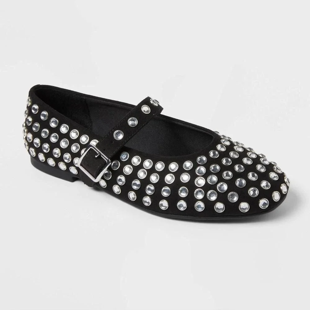 Art Class Kids Toree Rhinestone Ballet Flats Black Mary Jane Shoes Size 5Y